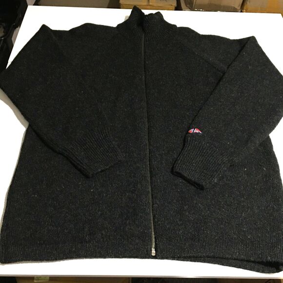 Norskwear Sweater Mens XL 100% Wool Full Zip Jacket Black Gray - Picture 1 of 10
